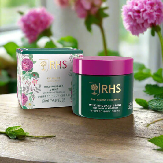 RHS The Rewild Collection Wild Rhubarb & Mint Whipped Body Cream